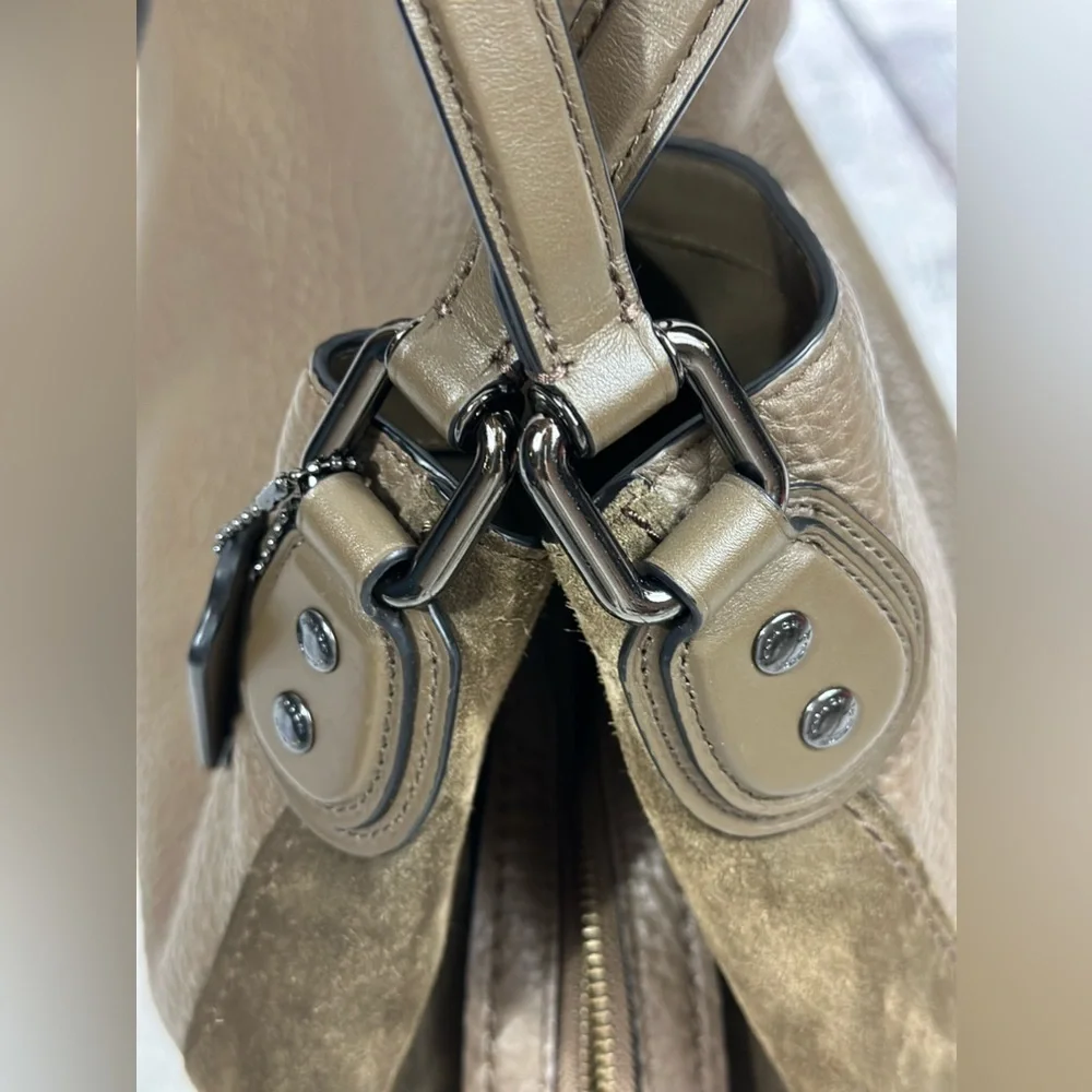 Coach Edie 42 Mixed Leather and Suede Hobo, Fatigue